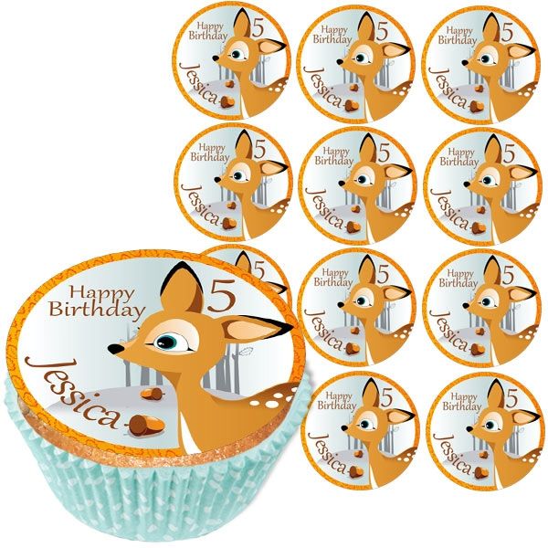 Personalisierte Muffinaufleger, 12er, Rehkitz, Z12 Personalisierte Muffinaufleger, 12er, Rehkitz, Z12 von Geburtstagsfee