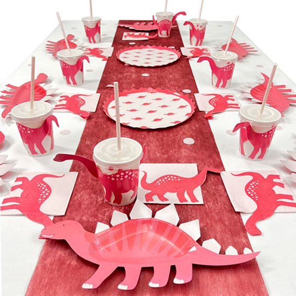 Pinker Dino Tisch Deko Set bis 16 Gäste, 94-teilig Pinker Dino Tisch Deko Set bis 16 Gäste, 94-teilig von Geburtstagsfee