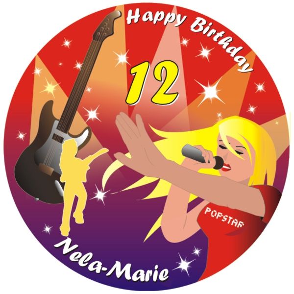 Popstar Tortenaufleger zum Geburtstag mit Name, Alter – rund, Z26 Popstar Tortenaufleger zum Geburtstag mit Name, Alter – rund, Z26 von Geburtstagsfee