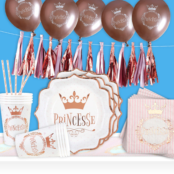 Prinzessinnen Partyset, 58-teilig, Tisch- und Raumdeko in rosegold und weiß Prinzessinnen Partyset, 58-teilig, Tisch- und Raumdeko in rosegold und weiß von Geburtstagsfee