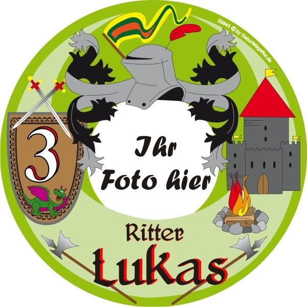 Ritter Foto Tortenaufleger mit Name u. Alter – rund, Z20 Ritter Foto Tortenaufleger mit Name u. Alter – rund, Z20 von Geburtstagsfee