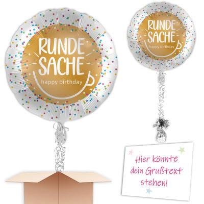 "Runde Sache" Heliumballon inkl. Heliumfüllung, Schmuckbänder, Gewicht und Karte mit Wunschtext als Geschenk oder an Wuschadresse senden von Geburtstagsfee