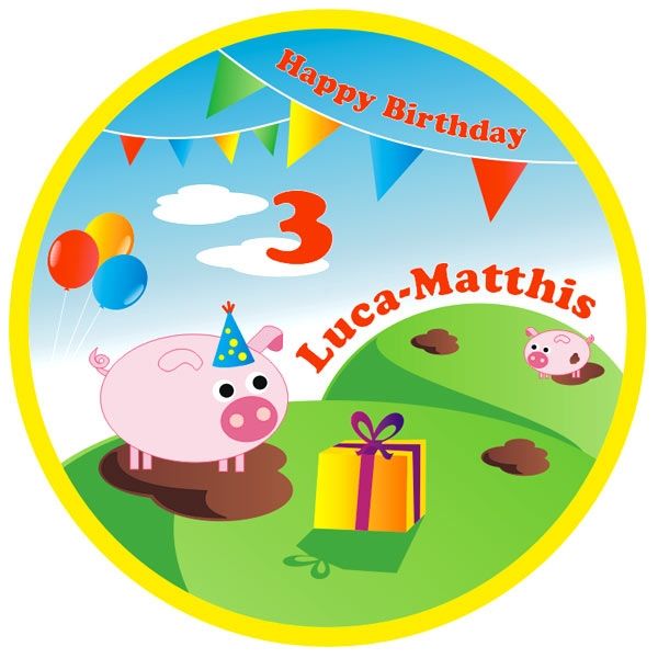 Schweinchen Tortenaufleger mit Name und Alter, E14 Schweinchen Tortenaufleger mit Name und Alter, E14 von Geburtstagsfee