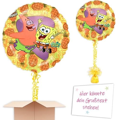 "Spongebob" Heliumballon mit Heliumfüllung, Schmuckbänder, Ballongewicht, Karte u. Wunschtext als Kindergeburtstag Deko mit Wunschöffnungsdatum an Wunschadresse senden von Geburtstagsfee