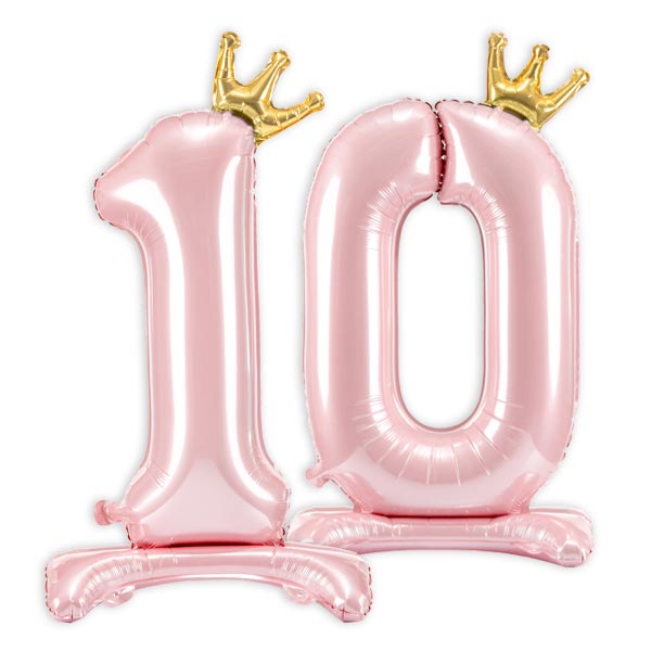 Stehende Ballons, Zahl 10 mit Krönchen, rosa, 84cm hoch Stehende Ballons, Zahl 10 mit Krönchen, rosa, 84cm hoch von Geburtstagsfee