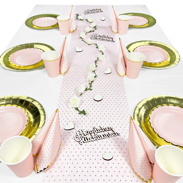 Tischdekoset Herzlichen Glückwunsch Rosa-Gold, 20 Gäste, 92-tlg. Tischdekoset Herzlichen Glückwunsch Rosa-Gold, 20 Gäste, 92-tlg. von Geburtstagsfee