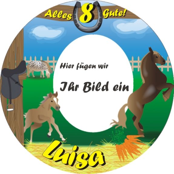 Tortenaufleger Pferde Geburtstag mit Foto, Name u. Alter – rund, Z24 Tortenaufleger Pferde Geburtstag mit Foto, Name u. Alter – rund, Z24 von Geburtstagsfee