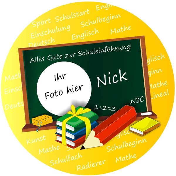 Tortenaufleger Schulanfang mit Foto und Namen – rund, Z22 Tortenaufleger Schulanfang mit Foto und Namen – rund, Z22 von Geburtstagsfee