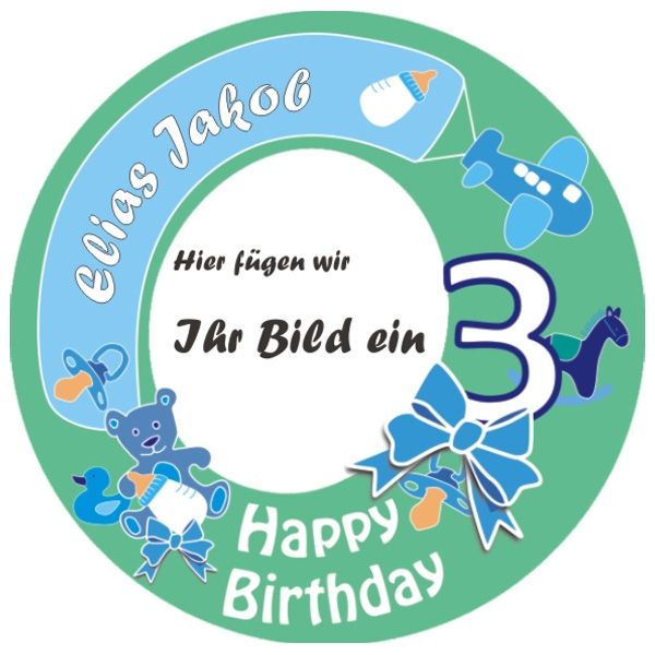Tortenaufleger mit Foto zum 3. Geburtstag, Name – rund, Z26 Tortenaufleger mit Foto zum 3. Geburtstag, Name – rund, Z26 von Geburtstagsfee
