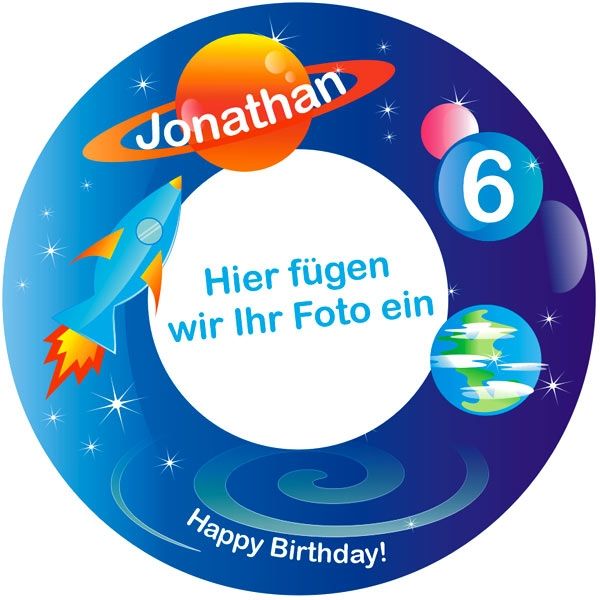 Weltall Foto Tortenaufleger mit Name u. Alter – rund, Z24 Weltall Foto Tortenaufleger mit Name u. Alter – rund, Z24 von Geburtstagsfee