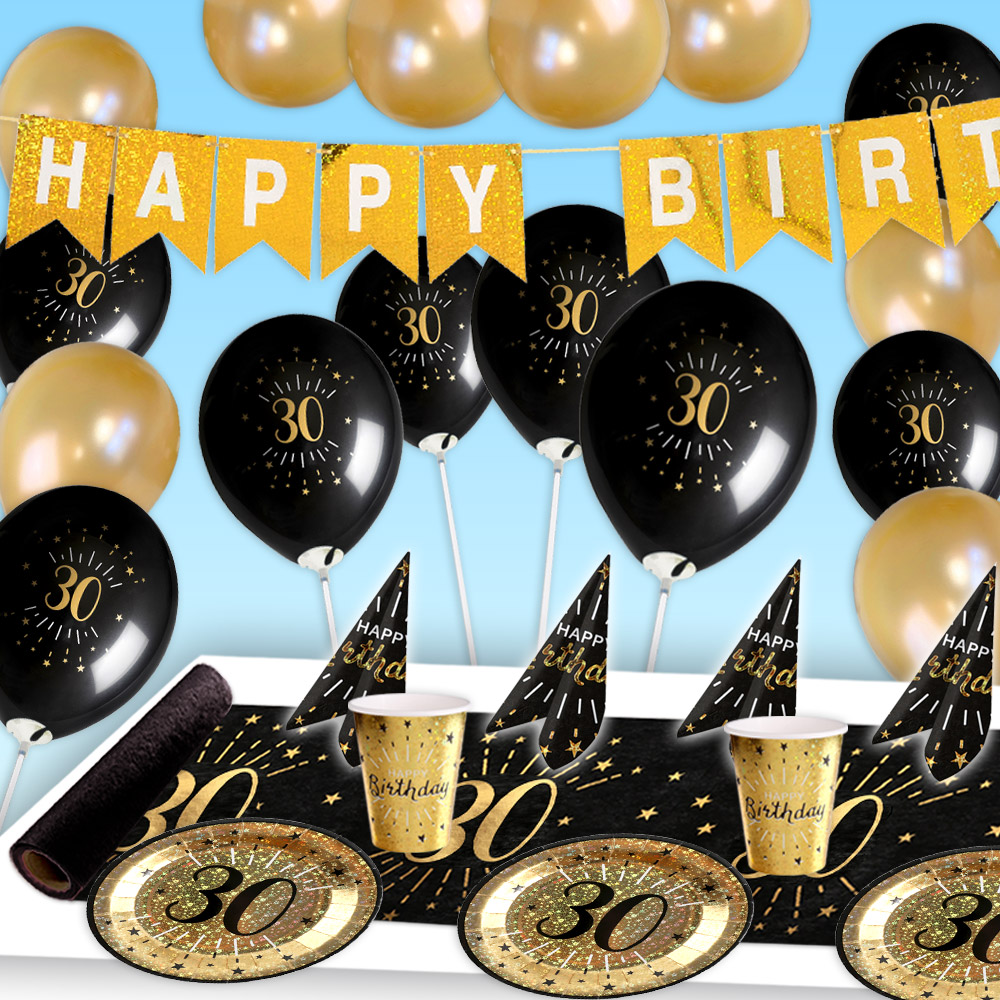 XL Tisch- und Raumdekoset zum 30. Geburtstag in schwarz-gold, 56-teilig XL Tisch- und Raumdekoset zum 30. Geburtstag in schwarz-gold, 56-teilig von Geburtstagsfee
