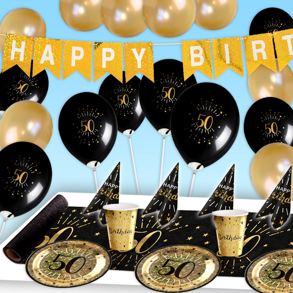 XL Tisch- und Raumdekoset zum 50. Geburtstag in schwarz-gold, 56-teilig XL Tisch- und Raumdekoset zum 50. Geburtstag in schwarz-gold, 56-teilig von Geburtstagsfee