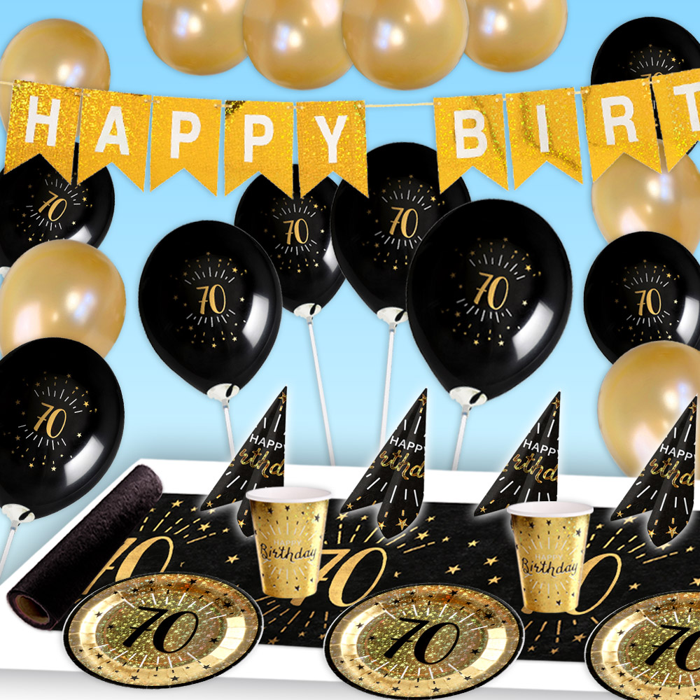 XL Tisch- und Raumdekoset zum 70. Geburtstag in schwarz-gold, 56-teilig XL Tisch- und Raumdekoset zum 70. Geburtstag in schwarz-gold, 56-teilig von Geburtstagsfee