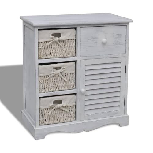 Gecheer Kommode mit 3 Körben Weiß Holz Schränkchen Nachtschrank Schrank Beistellschrank Sideboard 60 x 30 x 63 cm Gecheer Kommode mit 3 Körben Weiß Holz Schränkchen Nachtschrank Schrank Beistellschrank Sideboard 60 x 30 x 63 cm von Gecheer