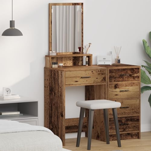 Gecheer Schminktisch mit Schubladen aus altem Holz 50x41x140 cm, Frisiertisch Kommode Frisierkommode Kosmetiktisch Spiegel Schlafzimmer Gecheer Schminktisch mit Schubladen aus altem Holz 50x41x140 cm, Frisiertisch Kommode Frisierkommode Kosmetiktisch Spiegel Schlafzimmer von Gecheer