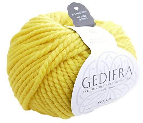 Gedifra Tessa Fb. 1413 gelb, weiche, dicke Wolle, zum Stricken, zum Häkeln, Nadelstärke 5-6 mm, mulesingfrei von Gedifra