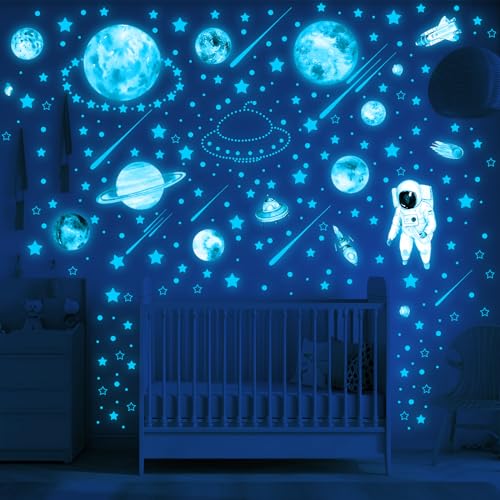 Leuchtsterne Selbstklebend,GeeRic 849 Leuchtsticker Sternenhimmel Kinderzimmer,3D Leuchtende Aufkleber Sterne und Mond für Kinderzimmer, Erstellen Realistischen Sternenhimmel, Raumdeko von GeeRic