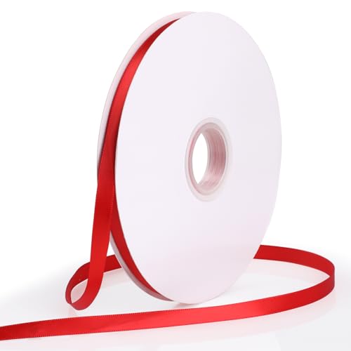Satinband Rot,GeeRic 10mm rotes Schleifenband,90 Meters Dekoration Geschenkband breit Schleifenband, Stoffband für Hochzeit, Taufe und Geburtstag Geschenke von GeeRic