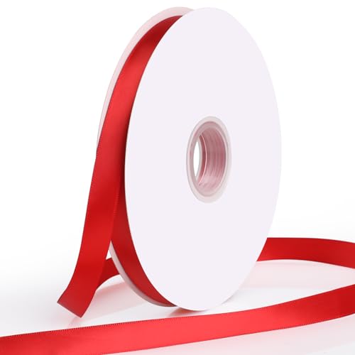 Satinband Rot,GeeRic 15mm rotes Schleifenband,90 Meters Dekoration Geschenkband breit Schleifenband, Stoffband für Hochzeit, Taufe und Geburtstag Geschenke von GeeRic