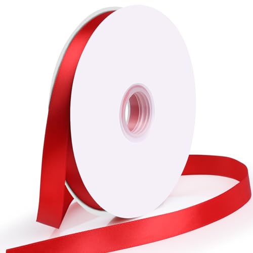 Satinband Rot,GeeRic 20mm rotes Schleifenband,90 Meters Dekoration Geschenkband breit Schleifenband, Stoffband für Hochzeit, Taufe und Geburtstag Geschenke von GeeRic