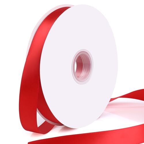 Satinband Rot,GeeRic 25mm rotes Schleifenband,90 Meters Dekoration Geschenkband breit Schleifenband, Stoffband für Hochzeit, Taufe und Geburtstag Geschenke von GeeRic