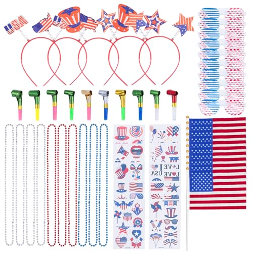 Geefia Patriotisches Stirnband-Set – Haarband mit amerikanischer Flagge und patriotischem Partyzubehör für den 4. Juli, Veteranentag – Patriotische Sterne, Kopf-Boppers für Unabhängigkeitstag, von Geefia