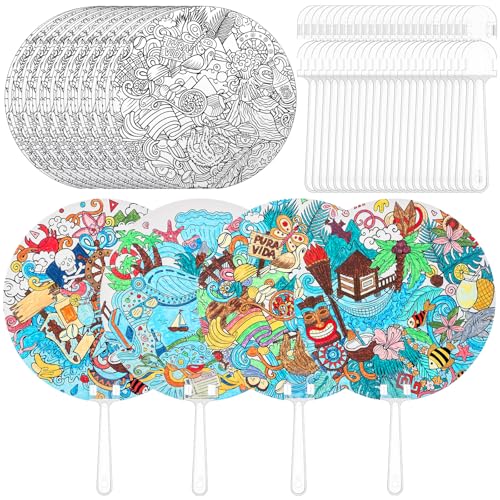 Geelin 24 Stück bunte runde Handfächer mit Sommermotiv inklusive Fächer und Griff zum Malen von Musterstil DIY Handmalerei Fächer für Frauen Party, Outdoor-Spiele, Party-Dekoration Geelin 24 Stück bunte runde Handfächer mit Sommermotiv inklusive Fächer und Griff zum Malen von Musterstil DIY Handmalerei Fächer für Frauen Party, Outdoor-Spiele, Party-Dekoration von Geelin