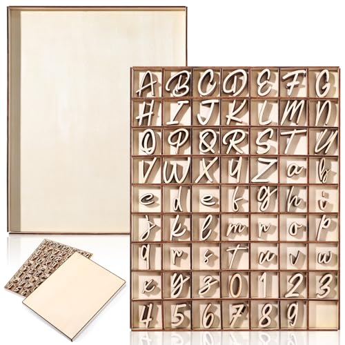 Geelin 248 Stück 2,5 cm Holzbuchstaben und Holzzahlen, blanko, unlackiert, Holzbuchstaben mit rustikaler Ablageschale für Rechtschreibung, Lernen, Bildung, DIY Handwerk (Rollerscript) von Geelin