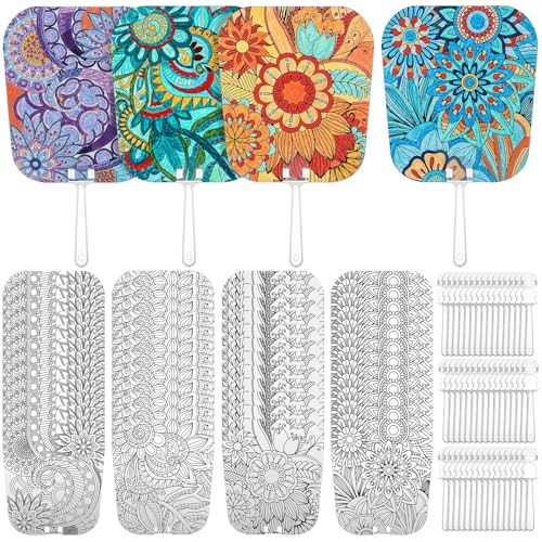 Geelin 48-teiliges quadratisches Handventilator-Set mit Mandala-Motiv, inklusive Fächer und Stiel, handgefertigter Fächer für DIY, buntes Malprojekt für Jungen, Mädchen, Spiele, Partyzubehör von Geelin