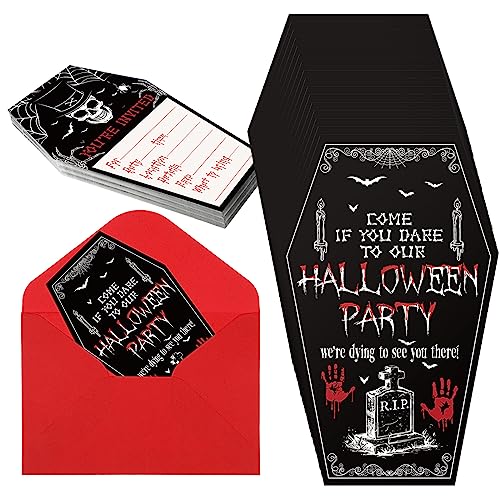 Geelin 60 Stück Halloween Party Einladungen mit Umschlägen Ticket Gruselige Halloween Party Einladungen Halloween Baby Shower Einladungen Horror Geburtstag Einladungen Party Einladungskarten (Coffin von Geelin