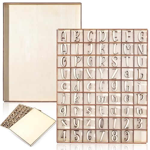 Geelin Holzbuchstaben und Holzzahlen mit rustikalem Ablageschale, blanko, unlackiertes Holz, Alphabet-Buchstaben zum Basteln, Basteln, Rechtschreiben, Lernen, Bildung, 248 Stück von Geelin