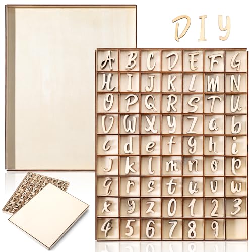 Geelin Holzbuchstaben und Holzzahlen mit rustikaler Ablage, blanko, unlackiertes Holz, Alphabet-Buchstaben zum Basteln, Basteln, Rechtschreiben, Lernen, Bildung (Die weise Liebe), 248 Stück von Geelin