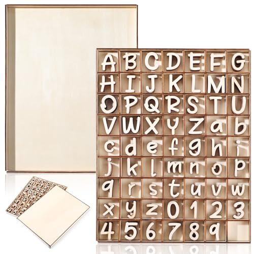 Geelin Holzbuchstaben und Holzzahlen mit rustikaler Ablage, blanko, unlackiertes Holz, Alphabet-Buchstaben zum Basteln, Basteln, Rechtschreiben, Lernen, Bildung (Schulkreide), 248 Stück von Geelin