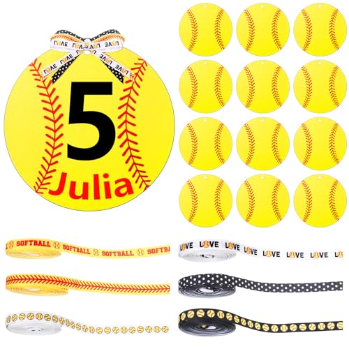 Geelin Softball-Holzhandwerk mit 6 Rollen Band, Softball-Form, hängende Ornamente, Holzanhänger mit Softball-Band für DIY-Projekte, Geburtstag, Sport, Motto-Party-Dekoration, 12 Stück Geelin Softball-Holzhandwerk mit 6 Rollen Band, Softball-Form, hängende Ornamente, Holzanhänger mit Softball-Band für DIY-Projekte, Geburtstag, Sport, Motto-Party-Dekoration, 12 Stück von Geelin