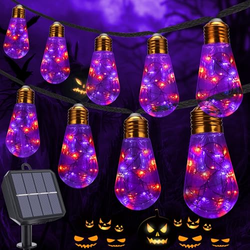 Geemoo Halloween Deko Outdoor, 8M 160LED Solar Lichterkette Aussen mit 16 Glühbirnen, Halloween Solarlichterkette Orange Lila mit 8 Modi, IP65 Wasserdicht Outdoor Deko für Party Garten Terrasse Balkon Geemoo Halloween Deko Outdoor, 8M 160LED Solar Lichterkette Aussen mit 16 Glühbirnen, Halloween Solarlichterkette Orange Lila mit 8 Modi, IP65 Wasserdicht Outdoor Deko für Party Garten Terrasse Balkon von Geemoo