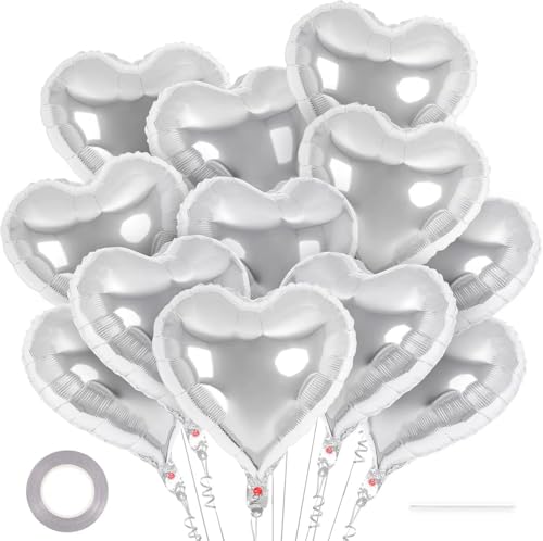 Geettcaifu 12 Stück 45,7 cm silberne Herz-Folienballons, Mylar-Liebesherz-Heliumballons für Hochzeit, Geburtstag, Valentinstag, Verlobung, Jahrestag, Babyparty, Dekorationen Geettcaifu 12 Stück 45,7 cm silberne Herz-Folienballons, Mylar-Liebesherz-Heliumballons für Hochzeit, Geburtstag, Valentinstag, Verlobung, Jahrestag, Babyparty, Dekorationen von Geettcaifu
