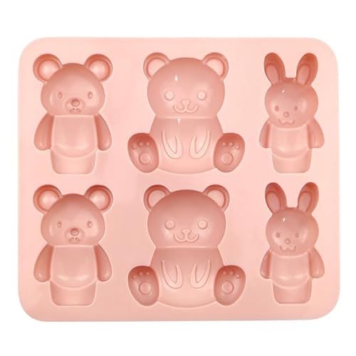Gehanico 6 Sogar Kaninchen Bär Silikon Schokolade Form Manuelle Keks Form Hohe Temperatur Beständige Backen Silikon Form Osterkuchen (Pink) von Gehanico