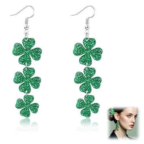 Gehanico Patrick's Day Kleeblatt Stirnband Kleeblatt Kopf Boppers Fasching Haarschmuck mit Ohrringen Grün Glitzer Irische Party Kostüm Stirnband St Patrick's Haarschmuck (Ohrring) von Gehanico