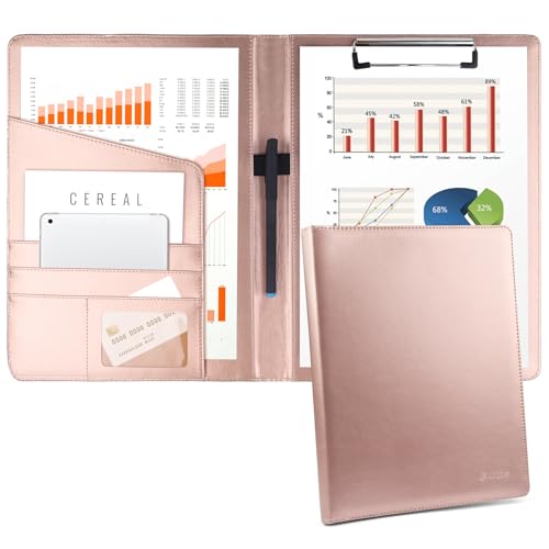 Geila Padfolio Portfolio A4 Klemmbrettmappe, geeignet für Arbeit, Schreiben und Meetings, Kunstledermappe mit A4-Papier und Stift (Roségold) von Geila