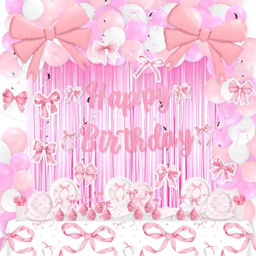 Gejoy 277 Stück rosa Schleife Geburtstag Party Dekorationen servieren 24 Stück inkl. Teller, Becher, Servietten, Gabeln, Tischdecken, Cupcake-Topper, hängende Wirbel, Banner, Sets, rosa und weiße Gejoy 277 Stück rosa Schleife Geburtstag Party Dekorationen servieren 24 Stück inkl. Teller, Becher, Servietten, Gabeln, Tischdecken, Cupcake-Topper, hängende Wirbel, Banner, Sets, rosa und weiße von Gejoy