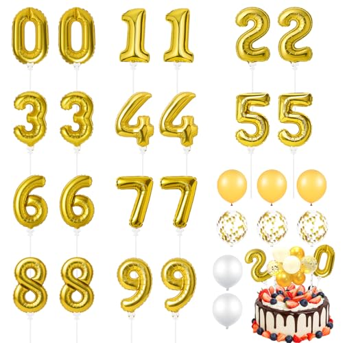 Gejoy 36 Stück 12,7 cm Cake Topper Mini Zahl Ballon Zahl 0-9 Luftballons Set Wiederverwendbare Dekorationen Kuchen Topper mit Automatischem Aufblasen für Geburtstagsfeier Verlobung Abschlussfeiern von Gejoy