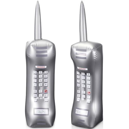 Gejoy Aufblasbares Handy, aufblasbares Retro-Handy, 80er-/90er-Jahre-Party-Dekoration, Hip-Hop-Kostüm, Geburtstags-Themen-Requisiten, Kostüm-Zubehör, 76,2 cm (Silber), 2 Packungen von Gejoy