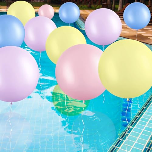 Gejoy Riesige Pool-Luftballons, 91,4 cm, 61,4 cm, 45,7 cm, Jumbo-Latex-Luftballons mit Band für Pool-Dekorationen, Girlande, Bogen, Hochzeit, Geburtstag, Zubehör (Macaron), 24 Stück von Gejoy