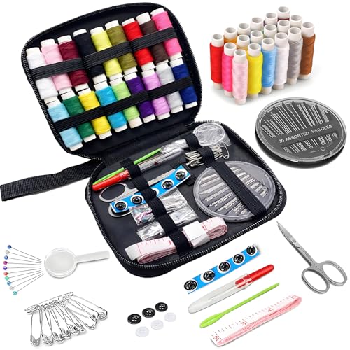 Gekamoyue Nähset Reise, 85 Stück Nähset mit Nähzubehör, Tragbare Tasche für Mama, Anfänger und Reisende, mit Fadennadeln, Schere, Klebeband, Maßband und mehr von Gekamoyue