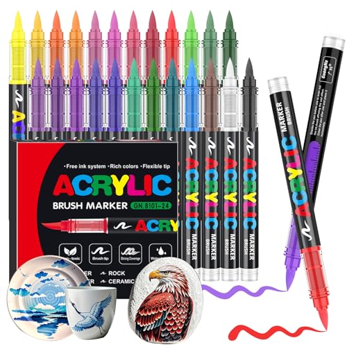 Acrylstifte Set, 24 Farben Acrylic Paint Marker mit flexibler Pinselspitze, Direktflüssigkeit Acrylic Brush Marker für Felsmalerei, Keramik, Holz, Glas Acrylstifte Set, 24 Farben Acrylic Paint Marker mit flexibler Pinselspitze, Direktflüssigkeit Acrylic Brush Marker für Felsmalerei, Keramik, Holz, Glas von Gelanty
