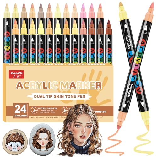Gelanty 24 Colors Acrylstifte Set, Dual Tip Skin Tone Acrylic Paint Marker, Flesh-Color Acrylmarker, Perfect for Kids & Adults Portrait, Comic, Anime, Manga, Illustration Gelanty 24 Colors Acrylstifte Set, Dual Tip Skin Tone Acrylic Paint Marker, Flesh-Color Acrylmarker, Perfect for Kids & Adults Portrait, Comic, Anime, Manga, Illustration von Gelanty