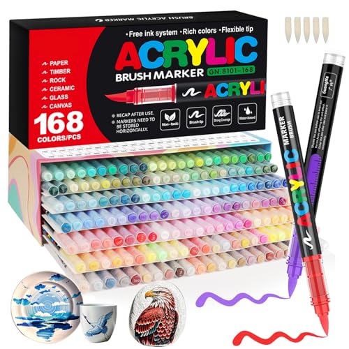 Gelanty Acrylstifte, 168 Farben Acrylic Marker mit flexibler Pinselspitze, Direktflüssigkeit Acrylic Paint Marker für Felsmalerei, Keramik, Holz, Glas Gelanty Acrylstifte, 168 Farben Acrylic Marker mit flexibler Pinselspitze, Direktflüssigkeit Acrylic Paint Marker für Felsmalerei, Keramik, Holz, Glas von Gelanty
