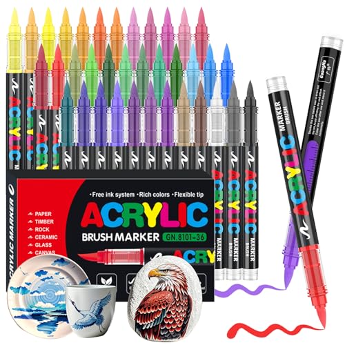 Gelanty Acrylstifte, 36 Farben Acrylic Paint Marker mit flexibler Pinselspitze, Direktflüssigkeit Acrylic Brush Marker für Felsmalerei, Keramik, Holz, Glas Gelanty Acrylstifte, 36 Farben Acrylic Paint Marker mit flexibler Pinselspitze, Direktflüssigkeit Acrylic Brush Marker für Felsmalerei, Keramik, Holz, Glas von Gelanty