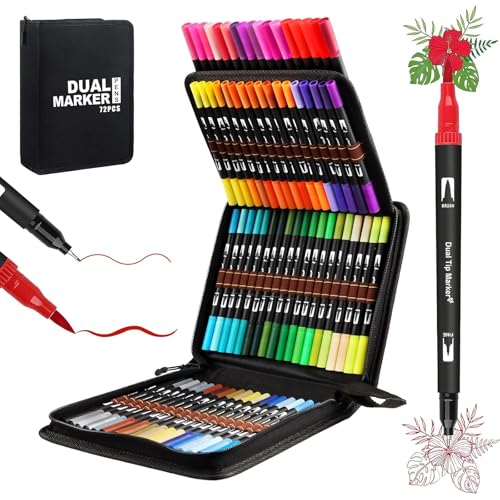 Gelanty Dual Brush Pen Set, Filzstifte 72 Farben Pinselstifte Fineliner Marker Aquarell Farben für Bullet Journal, Malbücher, Handlettering, Manga Kalligraphie Stifte von Gelanty