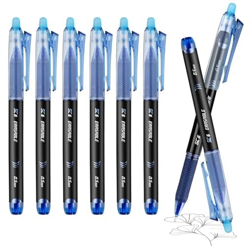 Radierbarer Kugelschreiber Tintenroller, 6 Stück 0,5mm Erasable Pen Löschbarer Gelstift für das Schreiben Journaling Zeichnung Kunstwerk Home Office Schule Briefpapier Zubehör(Blau) von Gelanty
